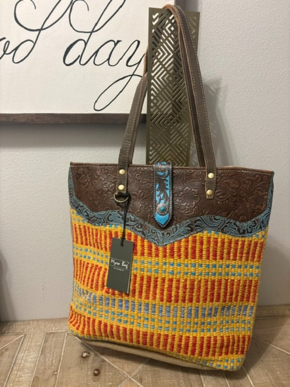 NEW Myra Lemon Tree Tote Bag Embossed Leather Western Boho